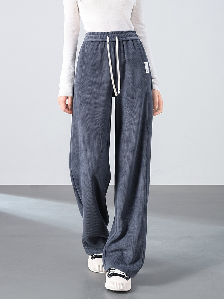 2025春季新款休閒褲女寬鬆高腰顯瘦闊腿褲垂感灰藍長褲子女高級感